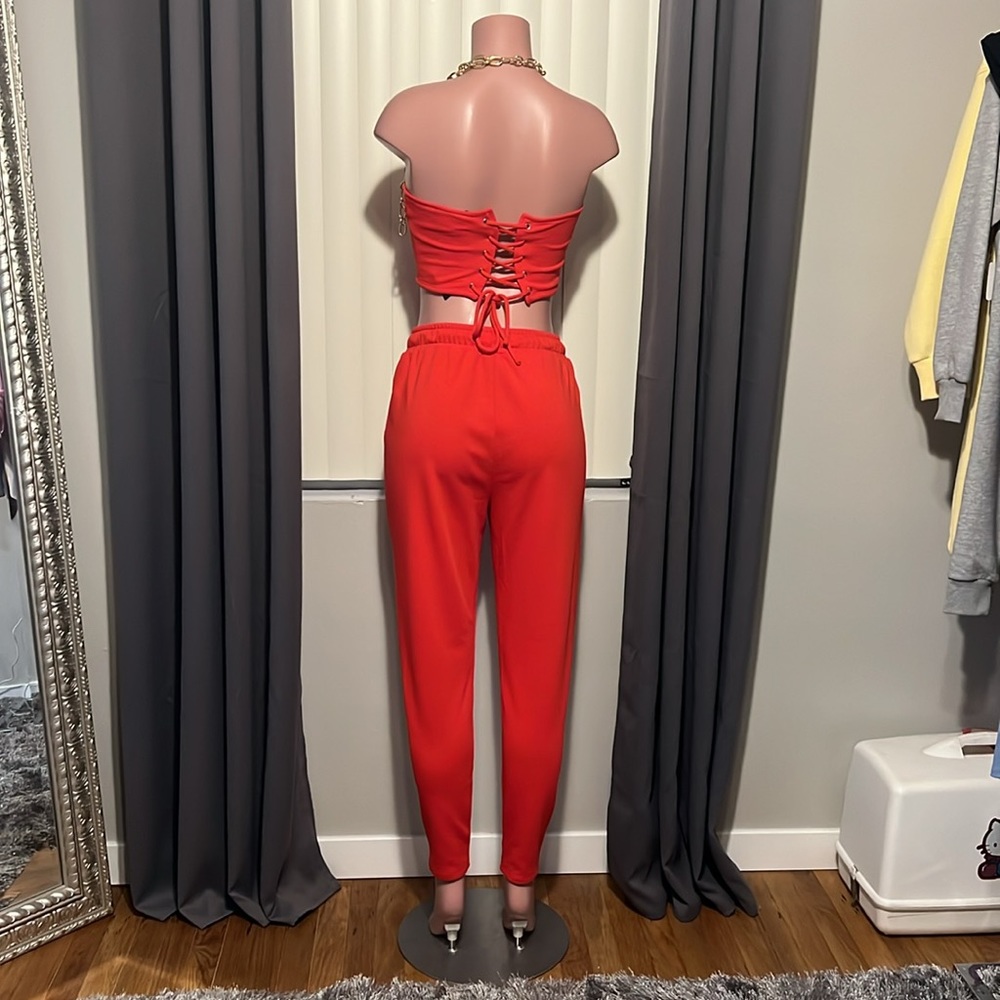 Two piece red pants set.Great quality,new,sm med lg, fast ship fr Los Angeles - Picture 3 of 3